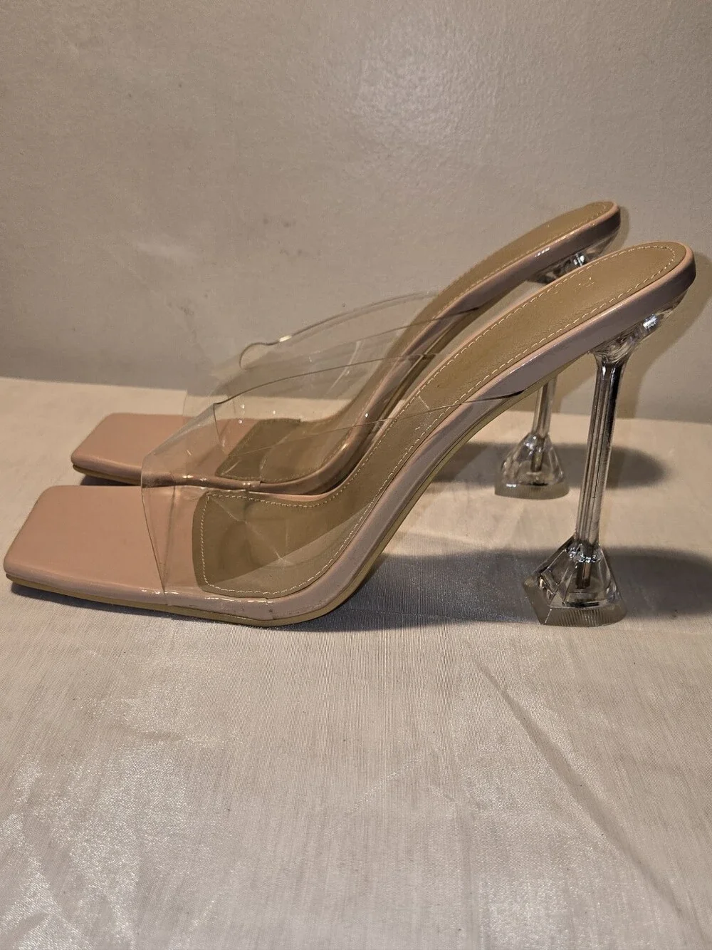Fashion Nova Nude Clear Strap Mule Heels